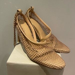 BOTTEGA VENETA EMBELLISHED MESH AND LEATHER PUMPS